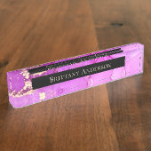 Rosa Lila Gold Abstrakte Alkoholtinte Namensplakette (Seite)