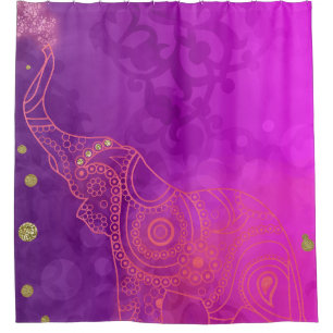 Rosa Lila Gold Elephant Exotic Bright Viel Glück Duschvorhang