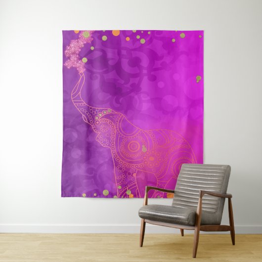 Rosa Lila Gold Elephant Exotic Party Hintergrund Wandteppich (Beispiel)
