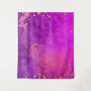 Rosa Lila Gold Elephant Exotic Party Hintergrund Wandteppich