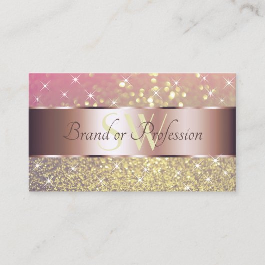 Rosa Lila Gold Glitzer Stars Monogram Rose Gold Visitenkarte (Vorderseite)