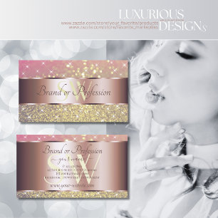 Rosa Lila Gold Glitzer Stars Monogram Rose Gold Visitenkarte