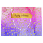Rosa Lila Gold Herzchen Custom Happy Birthday Große Geschenktüte (Rückseite)