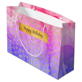 Rosa Lila Gold Herzchen Custom Happy Birthday Große Geschenktüte