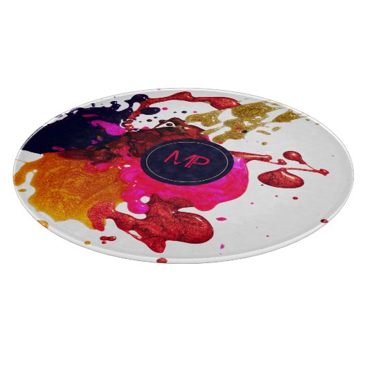 Rosa Lila-Gold-Spritzer-Monogramm Schneidebrett (Ecke)