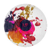 Rosa Lila-Gold-Spritzer-Monogramm Schneidebrett (Vorderseite)