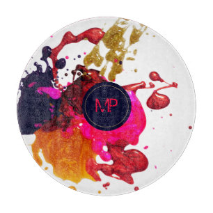 Rosa Lila-Gold-Spritzer-Monogramm Schneidebrett