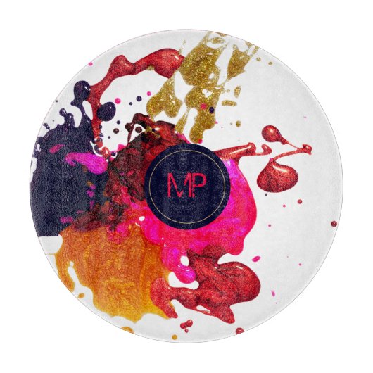 Rosa Lila-Gold-Spritzer-Monogramm Schneidebrett (Vorderseite)