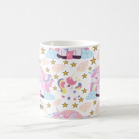 Rosa Lila Gold Star Unicorn Name Monogramm Kaffeetasse (Mittel)