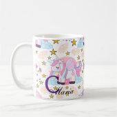 Rosa Lila Gold Star Unicorn Name Monogramm Kaffeetasse (Links)