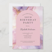 Rosa Lila Goldener Wasserfarben Arch 50. Geburtsta Einladung (Vorderseite)