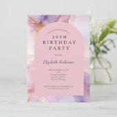Rosa Lila Goldener Wasserfarben Arch 50. Geburtsta Einladung (Stehend Vorderseite)