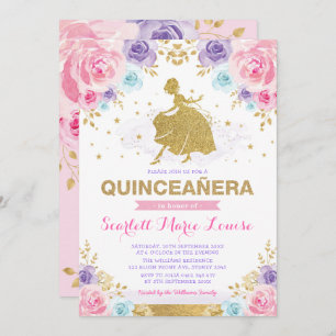Rosa lila GoldRosen-Prinzessin Quinceañera Einladung