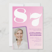 Rosa Lila Gradient Foto 87. Geburtstag Einladung (Vorderseite)