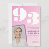 Rosa Lila Gradient Foto 93. Geburtstag Einladung (Vorderseite)
