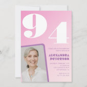 Rosa Lila Gradient Foto 94. Geburtstag Einladung (Vorderseite)