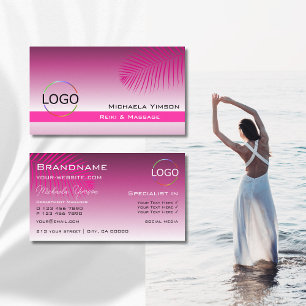 Rosa Lila Gradient Palmblätterblatt mit Logo Stilv Visitenkarte