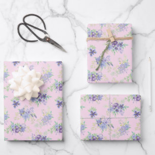 Rosa Lila Grün Floral Geburtstag Brautparty Geschenkpapier Set