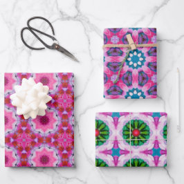 Rosa, lila, grüne abstrakte Sternenmuster Geschenkpapier Set