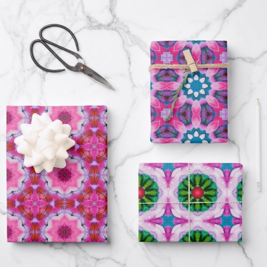 Rosa, lila, grüne abstrakte Sternenmuster Geschenkpapier Set (Vorderseite)