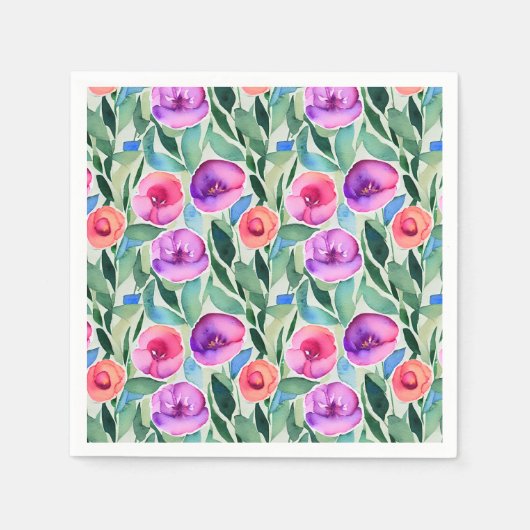 Rosa, Lila, grüne Blume Serviette (Vorderseite)