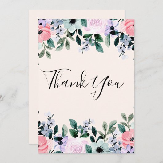 Rosa, Lila grüne Farbe, Blumenrinde Dankeskarte (Vorne/Hinten)