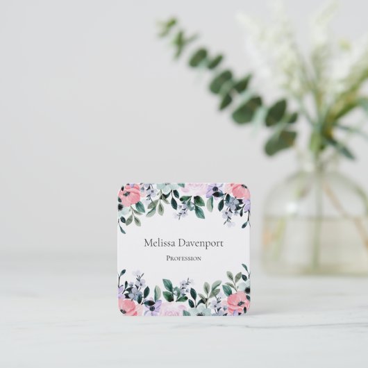 Rosa, Lila grüne Farbe, Blumenrinde Quadratische Visitenkarte (Stehend Vorderseite)