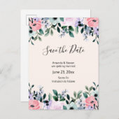 Rosa Lila grüne Farbe Save the Date Einladungspostkarte (Vorne/Hinten)