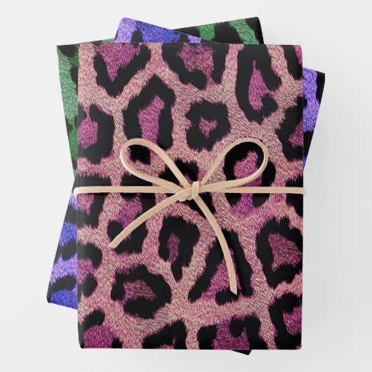 Rosa Lila grüne Leopardin Geschenkpapier Set (Beispiel)