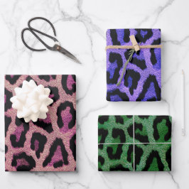 Rosa Lila grüne Leopardin Geschenkpapier Set