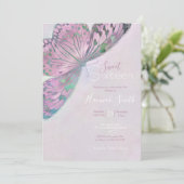Rosa Lila grüne Schmetterlingsfarbe Einladung (Stehend Vorderseite)