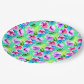 Rosa, Lila, grüne und blaue Blume Pappteller (Schrägansicht)