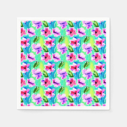 Rosa, Lila, grüne und blaue Blume Serviette (Vorderseite)