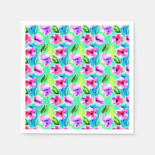 Rosa, lila, grüne und blaue Wasserfarben-Blumen Serviette