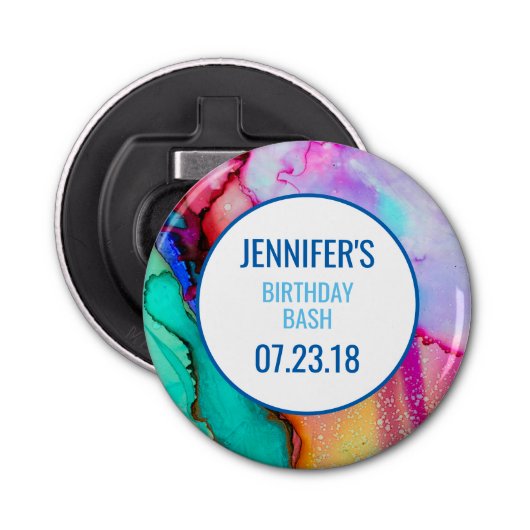 Rosa Lila grüner Marmor Abstrakte Wasserfarbe Flaschenöffner (Vorderseite)