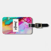Rosa Lila grüner Marmor Abstrakte Wasserfarbe Gepäckanhänger (Vorderseite horizontal)