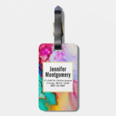 Rosa Lila grüner Marmor Abstrakte Wasserfarbe Gepäckanhänger (Rückseite vertikal)