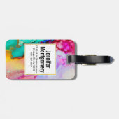 Rosa Lila grüner Marmor Abstrakte Wasserfarbe Gepäckanhänger (Rückseite horizontal)