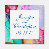 Rosa Lila grüner Marmor Abstrakte Wasserfarbe Magnet (Vorne)