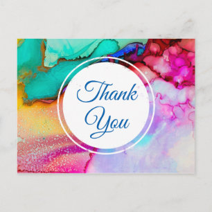 Rosa Lila grüner Marmor Abstrakte Wasserfarbe Postkarte