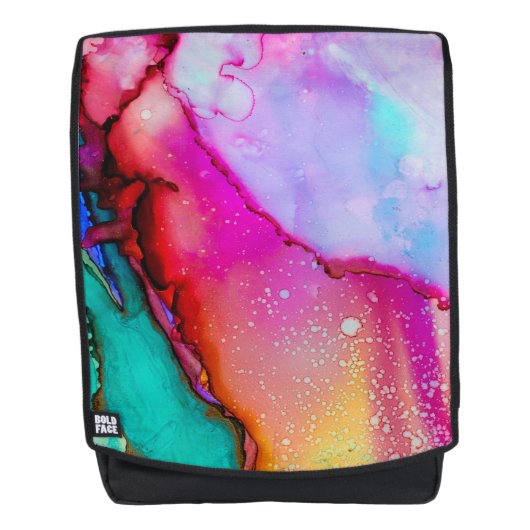 Rosa Lila grüner Marmor Abstrakte Wasserfarbe Rucksack (Vorderseite)
