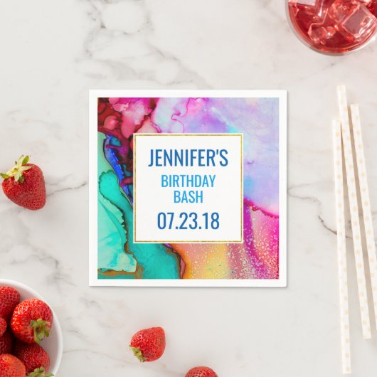 Rosa Lila grüner Marmor Abstrakte Wasserfarbe Serviette (Beispiel)