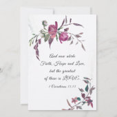 Rosa Lila Grünpflanzen Christliche Hochzeit Einladung (Rückseite)