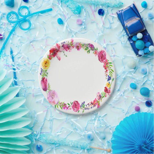 Rosa Lila Grünpflanzen Frühlingsblumen Blumen Mode Pappteller (Party)