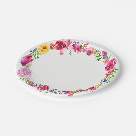 Rosa Lila Grünpflanzen Frühlingsblumen Blumen Mode Pappteller (Schrägansicht)