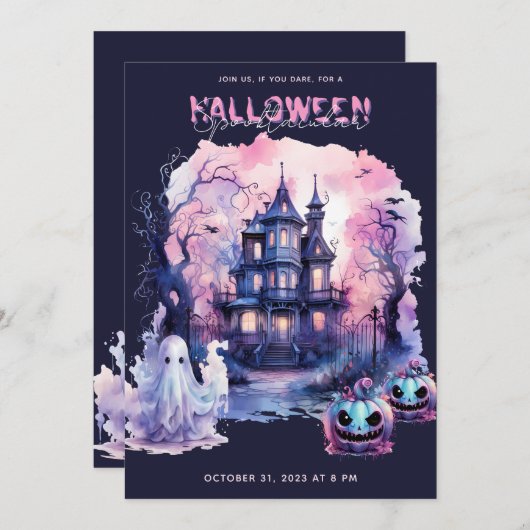 Rosa Lila Halloween Spooktacular Party Einladung (Vorne/Hinten)