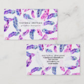Rosa lila handgemalte Watercolor boho Federn Visitenkarte (Vorne/Hinten)