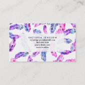 Rosa lila handgemalte Watercolor boho Federn Visitenkarte (Rückseite)