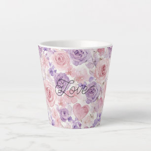 Rosa Lila Hauch Blumen Herzen Milchtasse