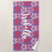 Rosa Lila hawaiianische Blume Personalisierter Nam Strandtuch (Vorderseite)